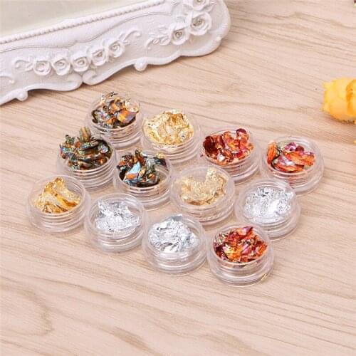 12 Box Nail Art Gold Silver Copper Rainbow Foil Paillette Chip Design Decoration M76F