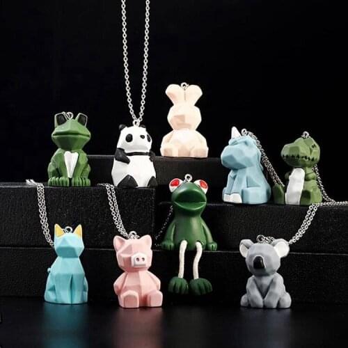 12 PCS/lot Cartoon Cute Animal Geometric Tailoring Three-dimensional Unicorn Couple Necklace Panda Dinosaur Sweater Chain