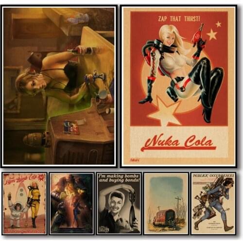 50 Designs Nuka Cola Pin Up Girl Kraftpaper Poster Vintage Artwork Fancy Wall Sticker for Coffee House Bar