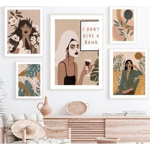 Leaf Leopard Abstract Girl Illustrations Wall Art Canvas Painting Nordic Posters And Prints Wall Pictures For Living Room Decor