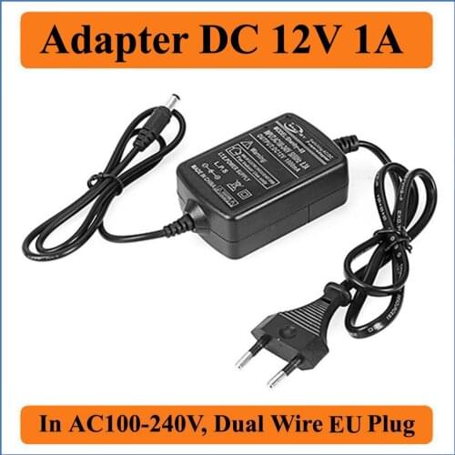 12V 1A EU Plug AC DC Power Adapter Input AC100-240V Dual Cables Converter Universal 5.5x2.1-2.5mm for Led Strip or CCTV Camera