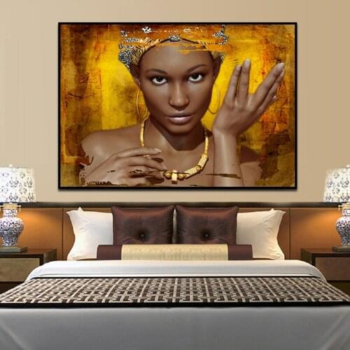 African Art Gold Figure Woman Oil Paintings on Canvas Artwork Wall Posters Prints Modern Wall Pictures Home Wall Cuadros Decor
