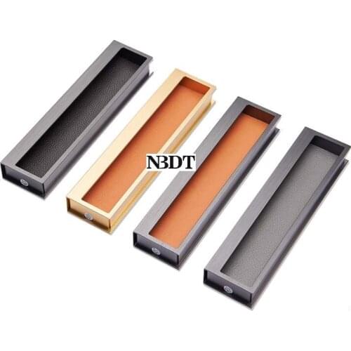 Aluminum Alloy Leather Onlaid Built-in Integral Flush Finger Pull Door Drawer Closet Gold Orange Grey