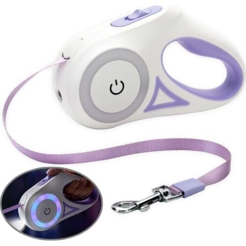 3M/5M LED Touch Light Dog Leash and Dog Collar Automatic Retractable Dog Traction Rope for Small Medium Dogs Outing Pet Supplies