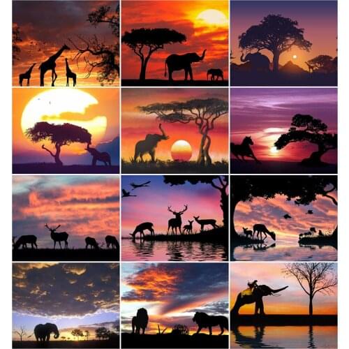 AZQSD Oil Painting By Numbers Sunset Landscape DIY Handmade Gift 40x50cm Coloring By Numbers Tree Home Bedroom Wall Artwork