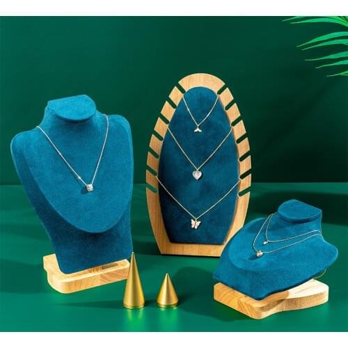Velvet Wooden Necklace Display Stand Holder New Design High Quality Jewelry Hanger Display Bust Model Rack