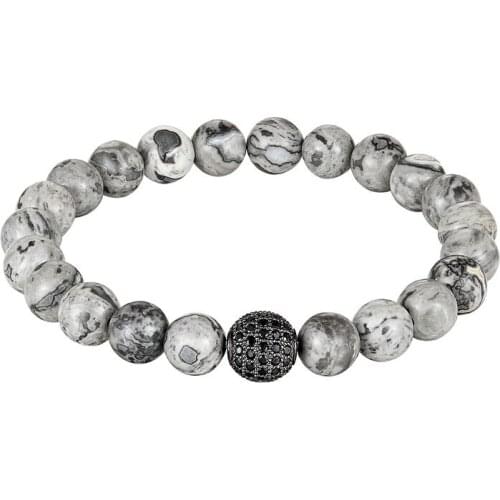 JAAFAR Black Ball Charm Bracelet Natural Stone Mat Beads Jewelry CZ Natural Map Stone Energy Stone Man European Buddha Jewelry