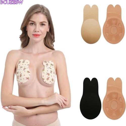 1Pair Women Push Up Bras For Self Adhesive Silicone Strapless Invisible Bra Reusable Sticky Breast Lift Up Tape Rabbit Bra Pads