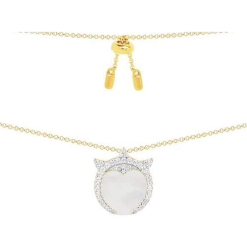 SLJELY Fine Design 925 Sterling Silver Devil Pendant Necklace Inlay Cubic Zirconia Shell Women Gold Color Demon Choker Jewelry