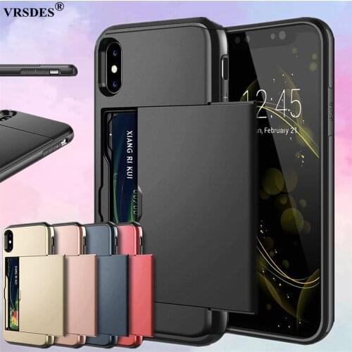 For iPhone X XS Max XR SE 2020 Case Hybrid Tough Slide Wallet Card Storage Armor Case For iPhone 8 7 6 S Plus 5 5S 11 12 Pro Max