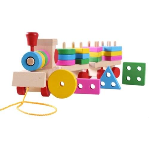 Wooden Stacking Train Vehicle Building Blocks Kids Educational Montessori Geometric Assembly Matching Cognitive Blocks Baby Toys