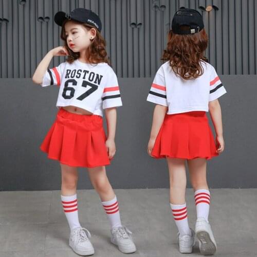 Kids Hip Hop Dance Clothes Casual Cropped Tops T Shirt for Girls Ballroom Dancing Skirts Costumes Jazz Street Wear White Skirt