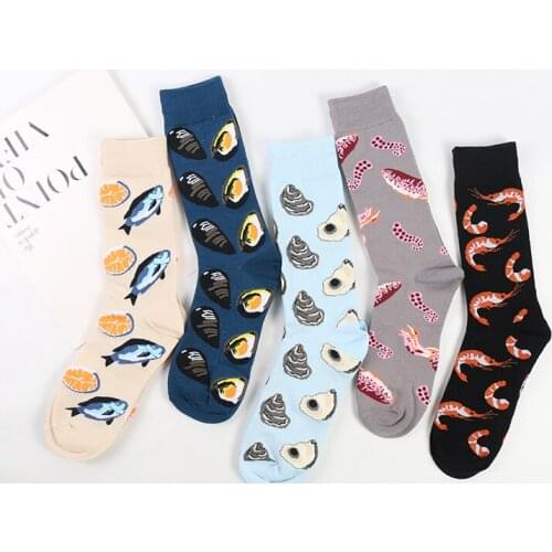 DONG AI 5 Pairs New Cotton Women Men Socks Creative Cartoon Seafood Shrimp Colorful Funny Socks Cute Kawaii Vintage Autumn Sock