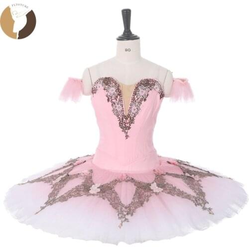 FLTOTURE Pink Professional Ballet Tutu For Girls Ballet Performance Platter Pancake Tutus Sleeping Beauty Rehearsal Costumes