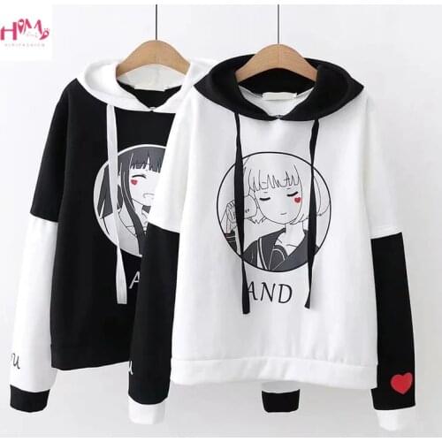 Harajuku Kawaii Women Hoodie Autumn Lolita Anime Letter Graphic Sweatshirts Pullover Korean Cute Mori Girls Outerwear Clothes