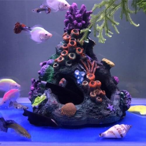 Artificial Aquarium Coral Ornaments Fish Tank Decorative Rocks Decoration Coral Reef Cave For Fish Shrimp Hiding House Decor