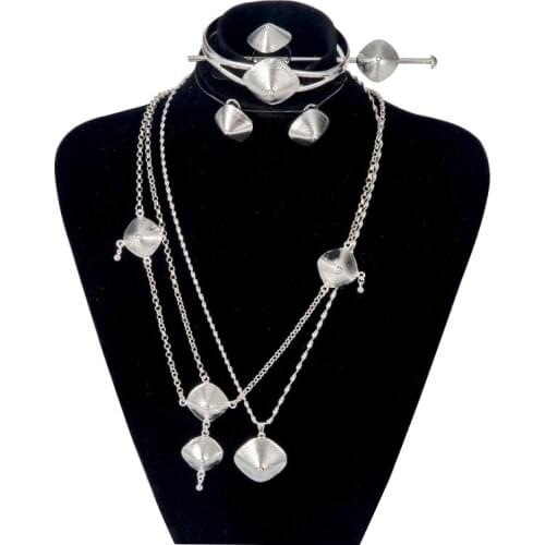 6pcs/lot Dubai Wedding Jewelry Set Ethiopian Silver Pendant Chain Earings Ring HairPin Bracelet Eritrea Africa Habesha
