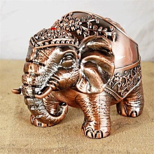 Creative Ashtrays With Lid Metal Animal Elephant Smokeless Desk Decoration Home Accessories Cigarette Extinguisher