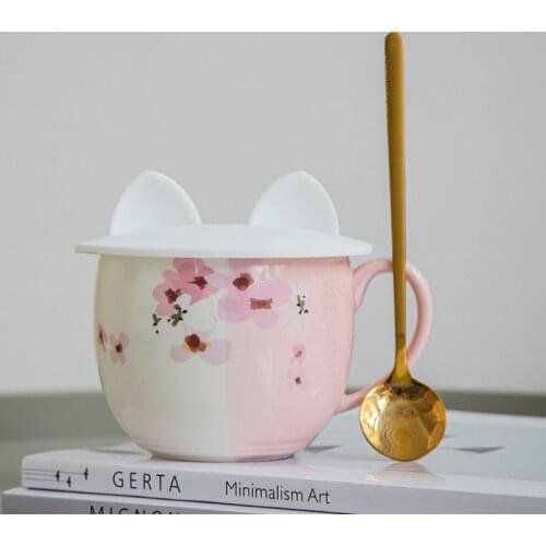 Coffee Cup Cherry Blossom Cup Mark Cup Coffee Cup Lovely Girl Office Milk Cup Ceramic Cup With Scoop And Cover Coffee Mug