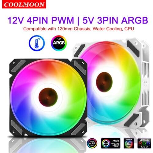 Coolmoon Quiet Moon 120mm 4Pin PWM Cooling Fan for PC Water Cooling 5V 3Pin ARGB Cooler Heatsink Radiator for GIGABYTE Aura MSI