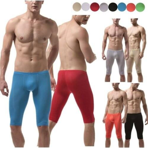 Men Legging Shorts Ice Silk Ultra-thin Mens Pajama Pants Boxers Shorts Underwear Man Panties See Through Sleep Bottoms Underpant