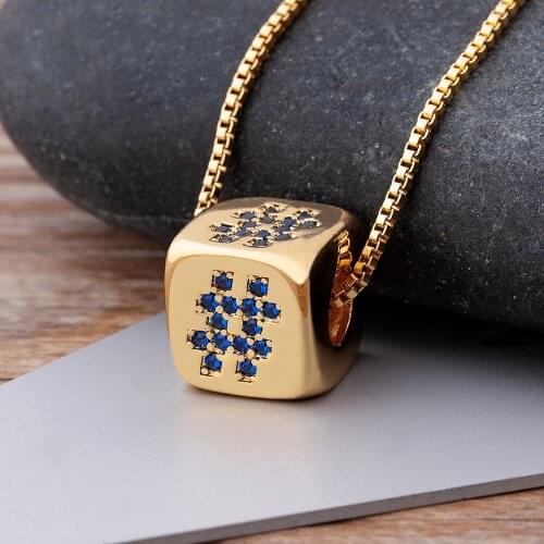 Fashion Hiphop Blue Crystal Pendant Necklace Copper CZ Gold Women Chains for Friends Sisters Mama Best Jewelry Gift Wholesale