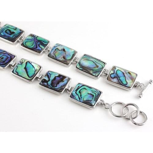 Trendy-beads Unique Silver Plated Natural Abalone Shell Rectangle Shape Bracelet Fashion Jewelry