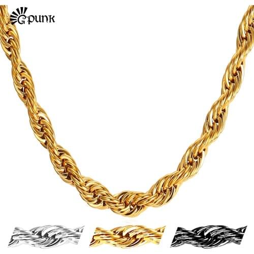 Men Twisted Singapore Chain Rope Necklace 6mm 5 sizes Stainless Steel yellow Gold/Black Gun color Wholesale N2176G
