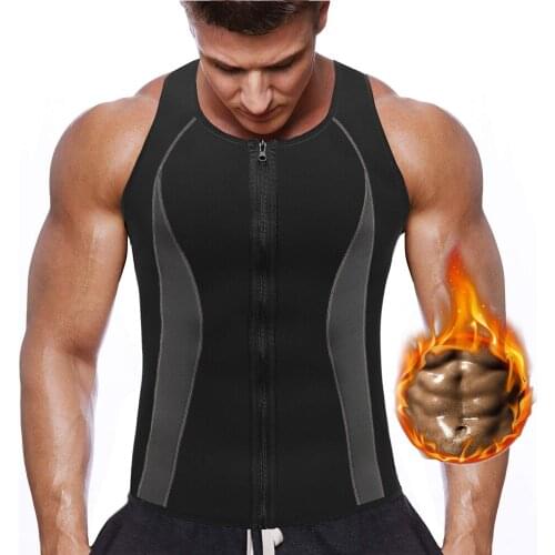 Men Neoprene Waist Trainer Sauna Sweat Suit Vest Zipper Workout Tank Top Slimming Body Shaper