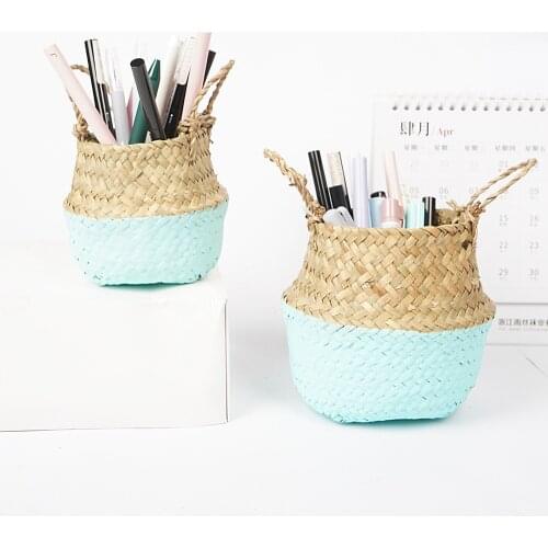 Office Home Desktop Pen Makeup Brush Holder Organizer Stationery Seagrass Storage Bucket Pencil Container Case Desk Plant Pot
