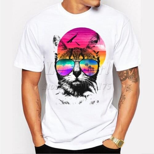 Newest 2015 mens fashion short sleeve summer cat printed t-shirt Harajuku funny tee shirts Hipster O-neck cool tops