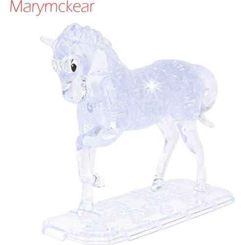 Unicorn Horse Puzzle 3D Crystal Puzzle Children DIY Toys Educational Game Puzzle Model Total 100pcs/ Set 16.5x13.5cm