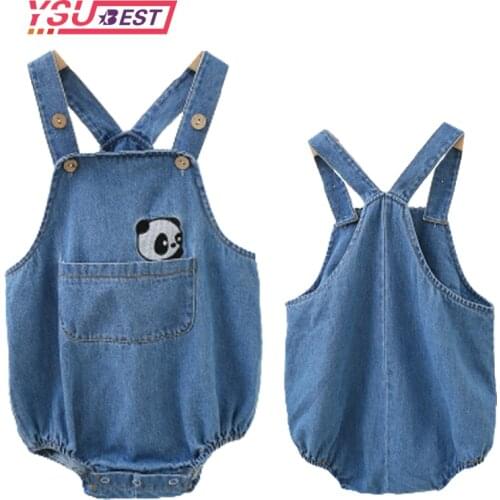 Infant Clothing Baby Denim Romper Panda Summer Newborn Girls Boys Sleeveless Pocket Romper Toddler Jumpsuits Overalls Outfits
