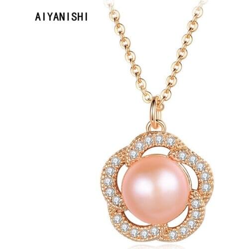AIYANISHI 18K Gold Filled Freshwater Pearl Necklace Pendants Necklaces For Women Flower Chain Necklace New Design Jewelry Gift