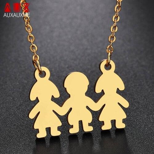 Auxauxme Cartoon Gold Boy Girls Stainless Steel Necklace For Women Men Chain Charm Family Gifts