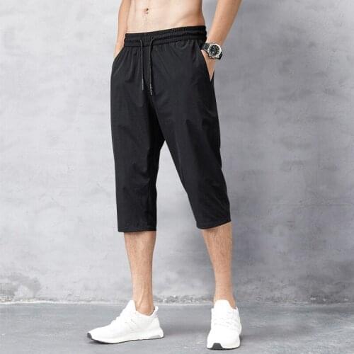 Mens Shorts Summer Breeches 2021 Thin Nylon 3/4 Length Trousers Male Quick Drying Beach Black Mens Long Shorts