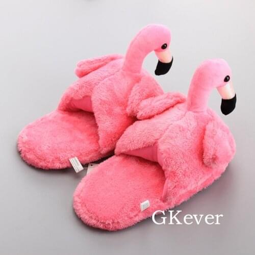 27 cm Women Flamingo Slippers Style Plush Toys Winter Warm Plush Head Flip Flop Shoes Styles Doll Kids Girl Birthday Gift