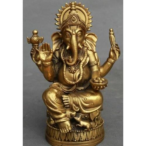 Tibet Pure Bronze Buddhism 4 Arms Mammon Ganapati Elephant God Buddha Statue