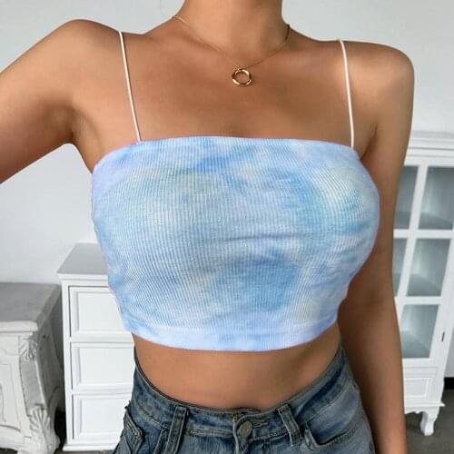 Tie Dye Cami Top Women Sexy Sleeveless Spaghetti Thin Strap Short Cotton Ribbed Tank Top Cute Vest Female Summer 2020 Clothing