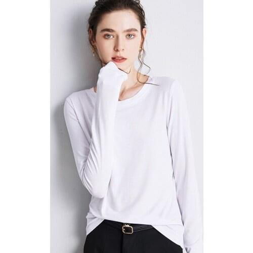 Spring Autumn Long Sleeve Women T-shirts Fashion Lady White T Shirt Solid Tops Female Casual Tees Womens T-shirt Basic Tshirt