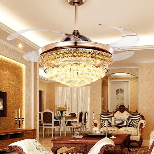 High quality 36 42 inch 3color crystal Remote control fan lamp LED k9 crystal ceiling fan lamp living room bedroom110-240v