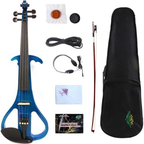 Yinfente 4/4 4 string BLUE Electric Silent Violin natural wood Free Case&Bow&Rosin#EV3