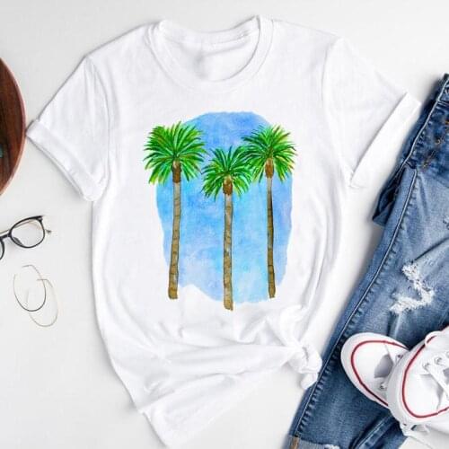Women Graphic Cartoon Beach Vacation Watercolor Short Sleeve Summer Fashion Print Female Clothes Tops Tees Tshirt T-Shirt