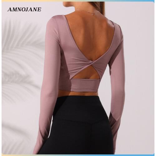 Gym Fitness Yoga Shirt Women Sports Bras Long Sleeve Tie Back Top Tshirt Sport Woman Workout Activewear Tight Tops Undershirt