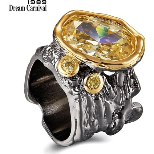 DreamCarnival1989 Very Big Dazzling Gold Color Zirconia Wedding Ring Women Irregular Cut Band Gothic Chic Dating Jewelry WA11756