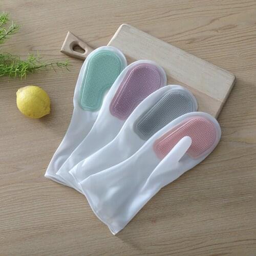 1/2PCS Dishwashing Cleaning Gloves Magic Silicone Rubber Sponge Glove Household Scrubber Kitchen Cleaning Household Tools