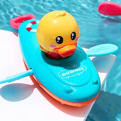 1pcs Children Bath Water Playing Toys Chain Rowing Boat Swim Floating Cartoon Duck Infant Baby Early Education Bathroom Beach