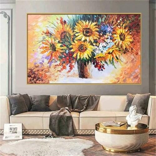 100% Hand Painted Sunflower Bottle Art Knife Oil Painting Wall Hangings Paintings Pictures Unframed Home Decoration Pieces