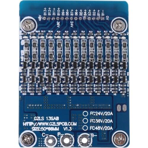 13S 48V 20A Li-ion Cell 18650 Battery Protection BMS PCB Board With Balance Function