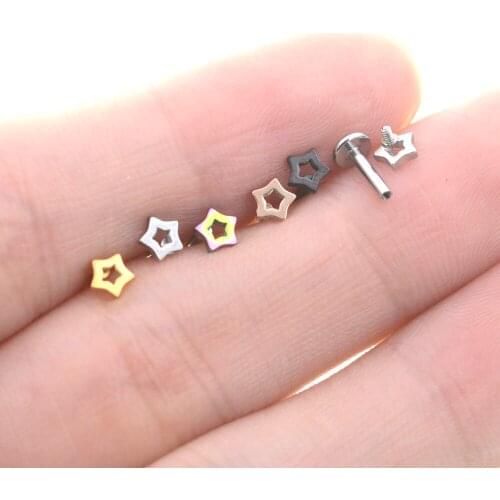 2Pcs 1.2x6/8mm Internal Thread Bar Star Nose Piercing Helix Tragus Earrings Conch Piercing Stud Labret Lip Ring Flat Ear Jewelry